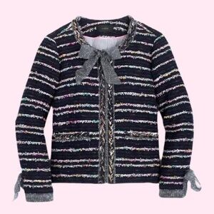 NWT$198 J. Crew size navy multi tweed Lady Jacket with bows, Size 0, XS